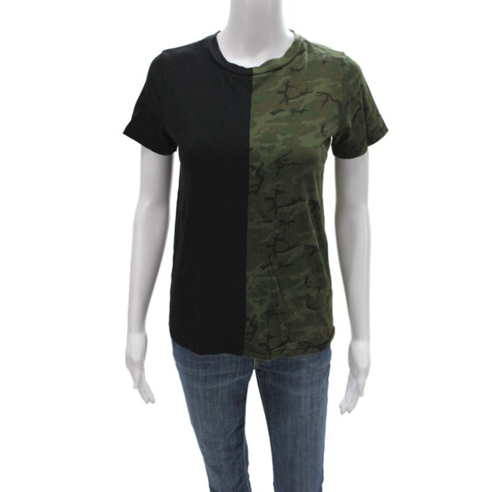 Philanthropy Women Black Camouflage Cotton T-Shirt Short Sleeve Size XS